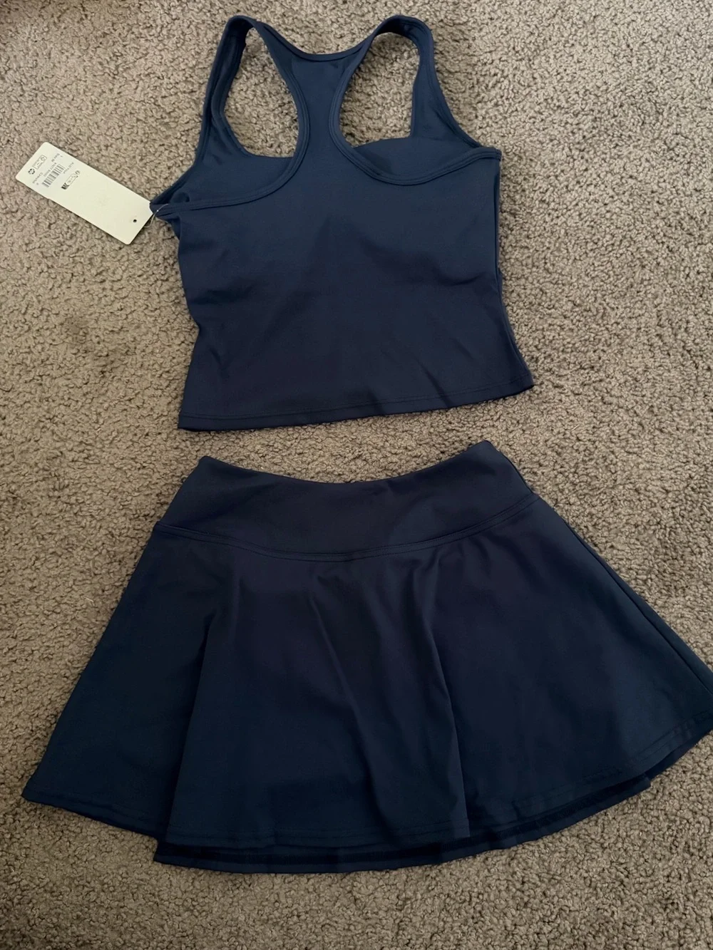alo Navy Blue Tank and Skirt Set